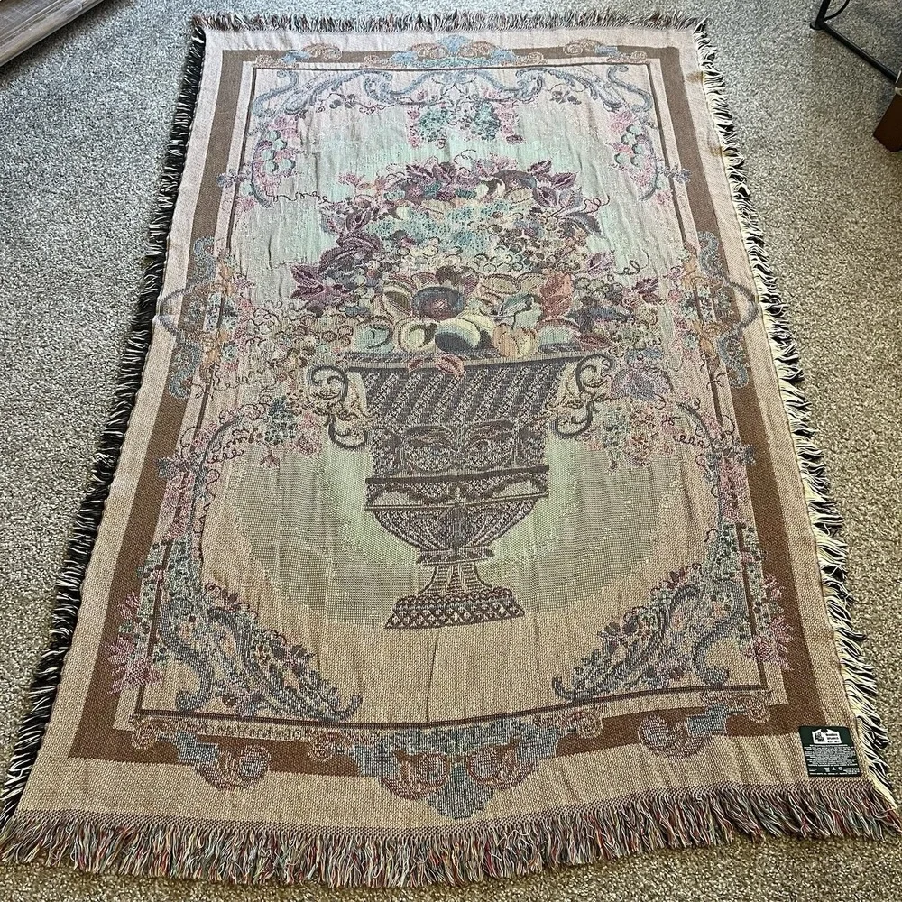 Vtg Goodwin Weavers Fruit Tapestry Throw Fringed Moody Old World Cottagecore